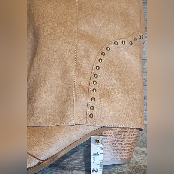 🩷Ronilurn Womens Size 9 & 11 Tan Faux Shark Fold Over Mid Chunky Heel Boots🩵 - Picture 11 of 11